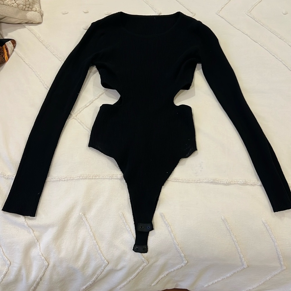 Black, cutout body suit